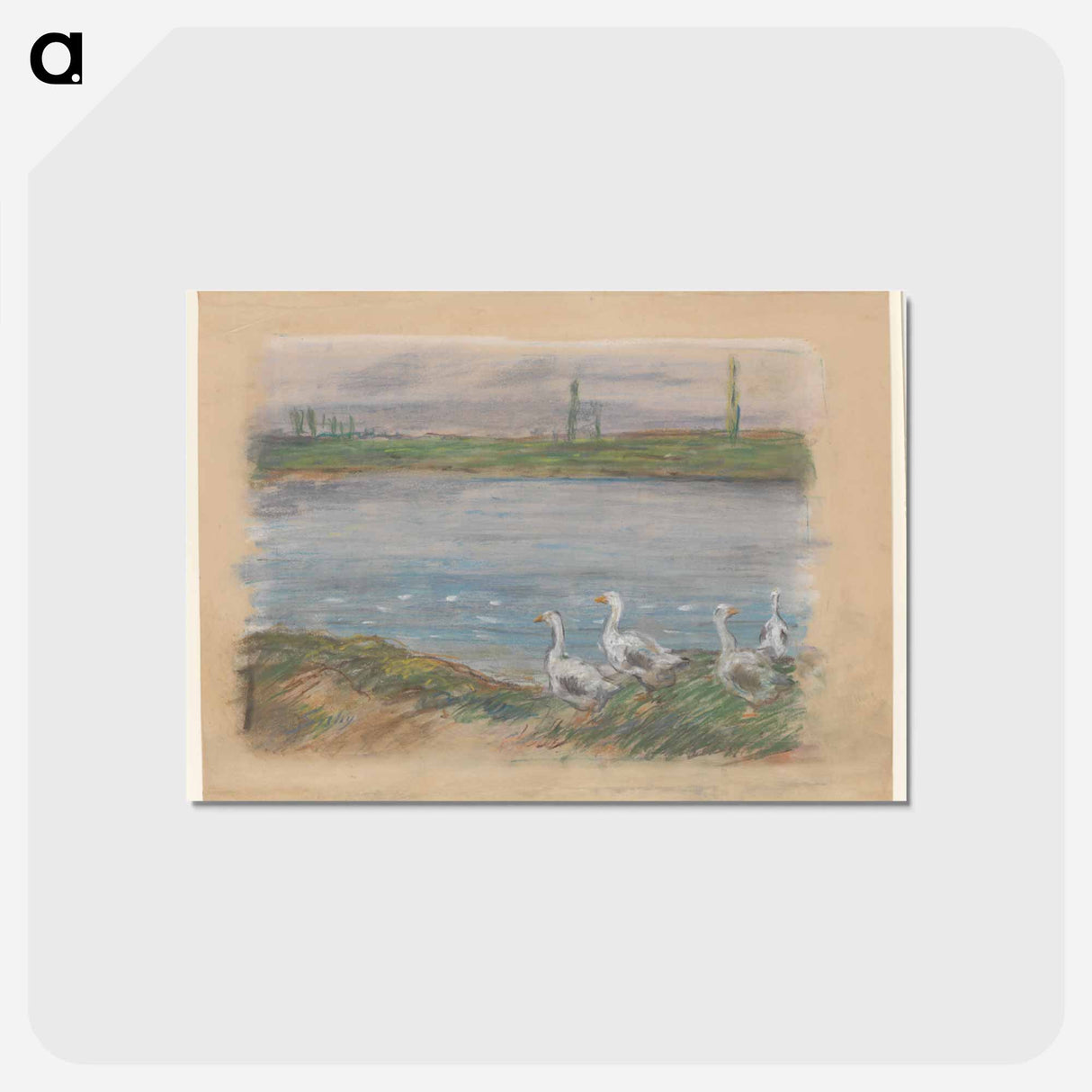 アートポストカード-Four Geese by the River - アルフレッド シスレー Postcard.