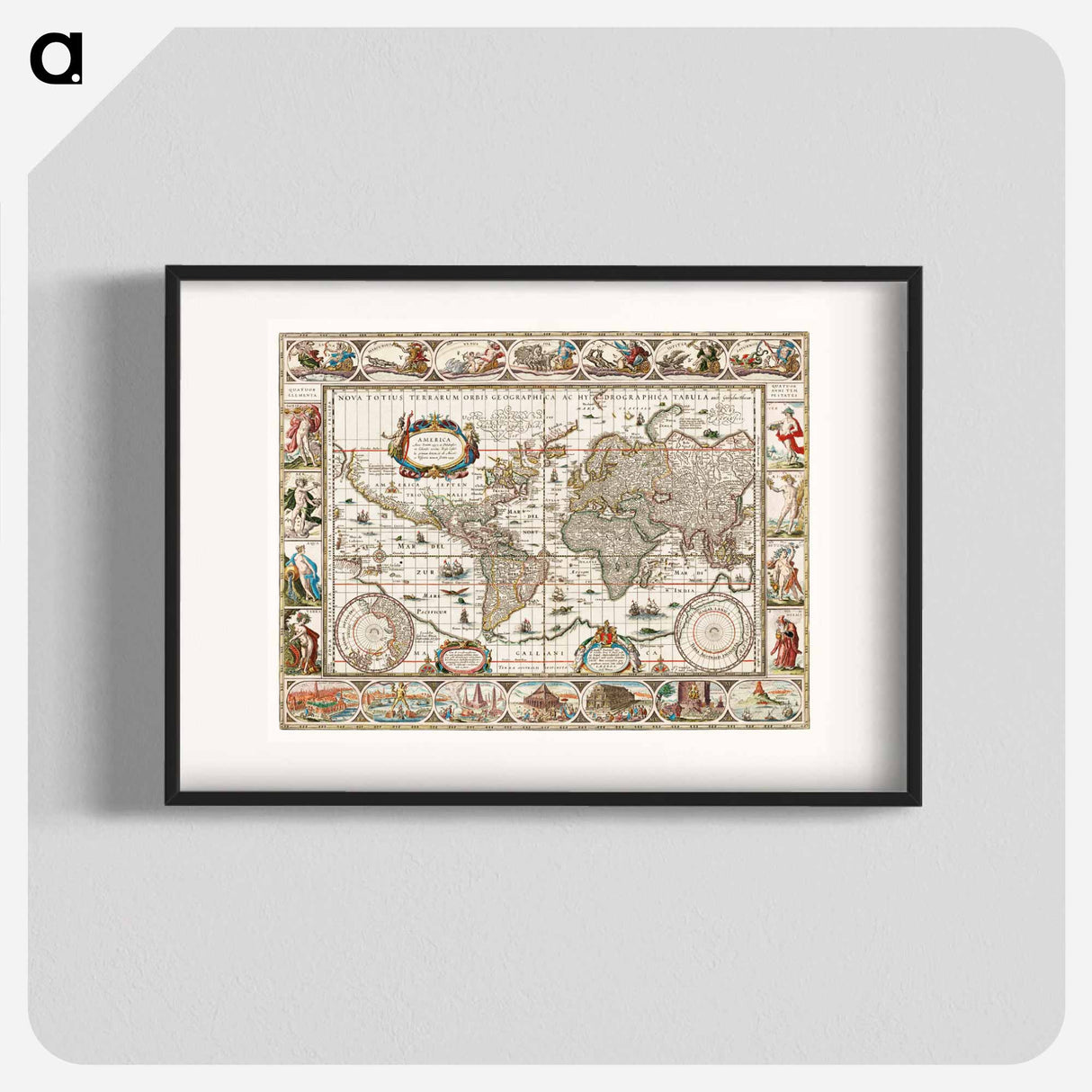 Nova totius terrarum orbis geographica ac hydrographica tabula - アンティーク地図 Poster.
