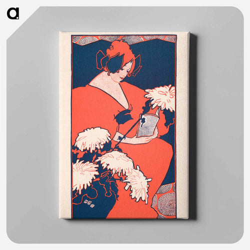 The Penny Magazine vintage cover of a woman holding a book with chrysanthemum flowers in foreground in high resolution - エセル リード Canvas.
