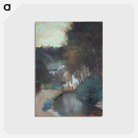 アートポストカード-Häuser am Fluss mit einer waschenden Frau - レッサー ユリィ Postcard.