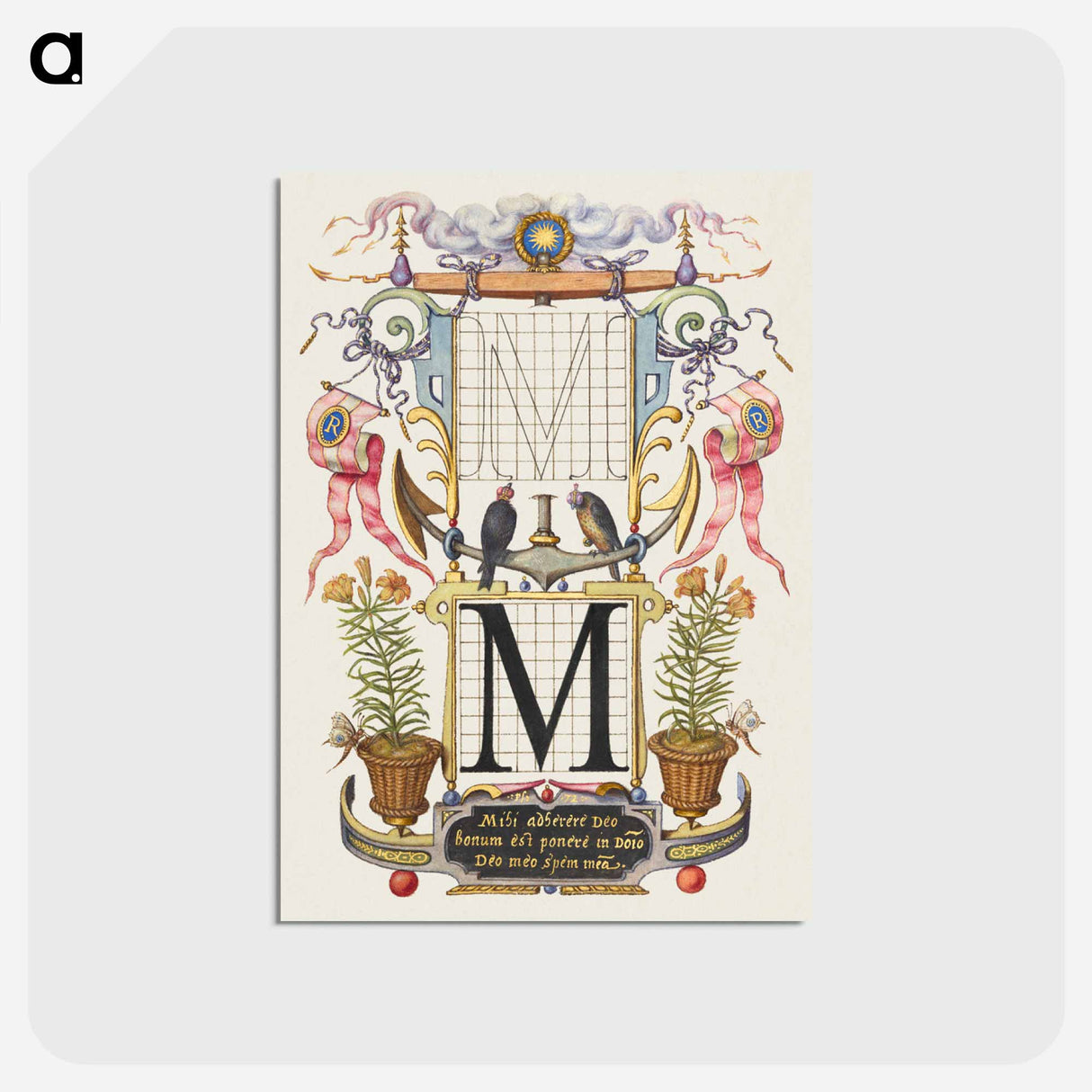 アートポストカード-Guide for Constructing the Letter M from Mira Calligraphiae Monumenta or The Model Book of Calligraphy
 - 書道のお手本 Postcard.