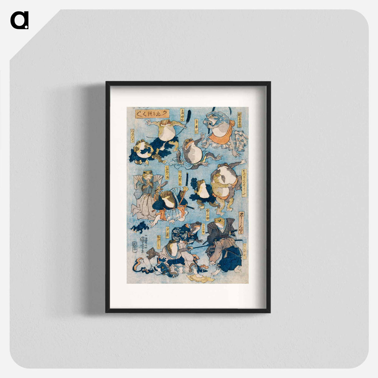 Famous Heroes of the Kabuki Stage Played by Frogs - Utagawa Kuniyoshi Poster.