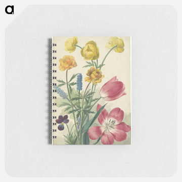 Boeket van tulpen, viooltjes, blauwe druifjes en dotters - ウィレム ヴァン リーン Memo.
