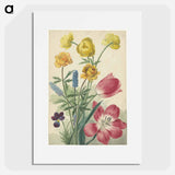 Boeket van tulpen, viooltjes, blauwe druifjes en dotters - ウィレム ヴァン リーン Poster.