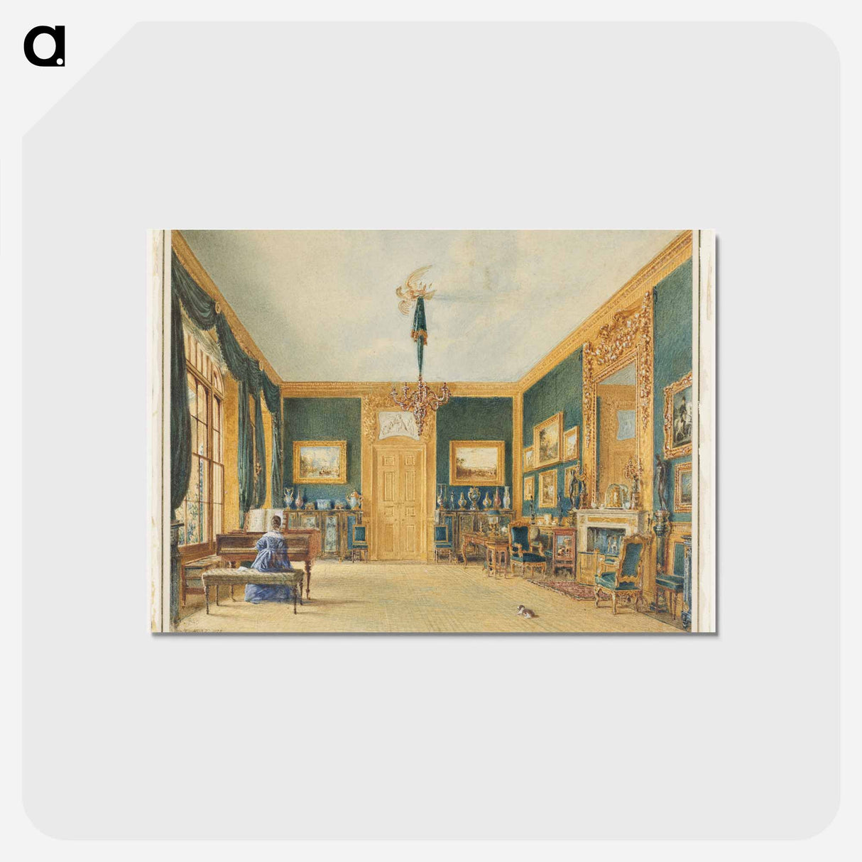 アートポストカード-The Green Drawing Room of the Earl of Essex at Cassiobury, William Henry Hunt - ウィリアム ヘンリー ハント Postcard.