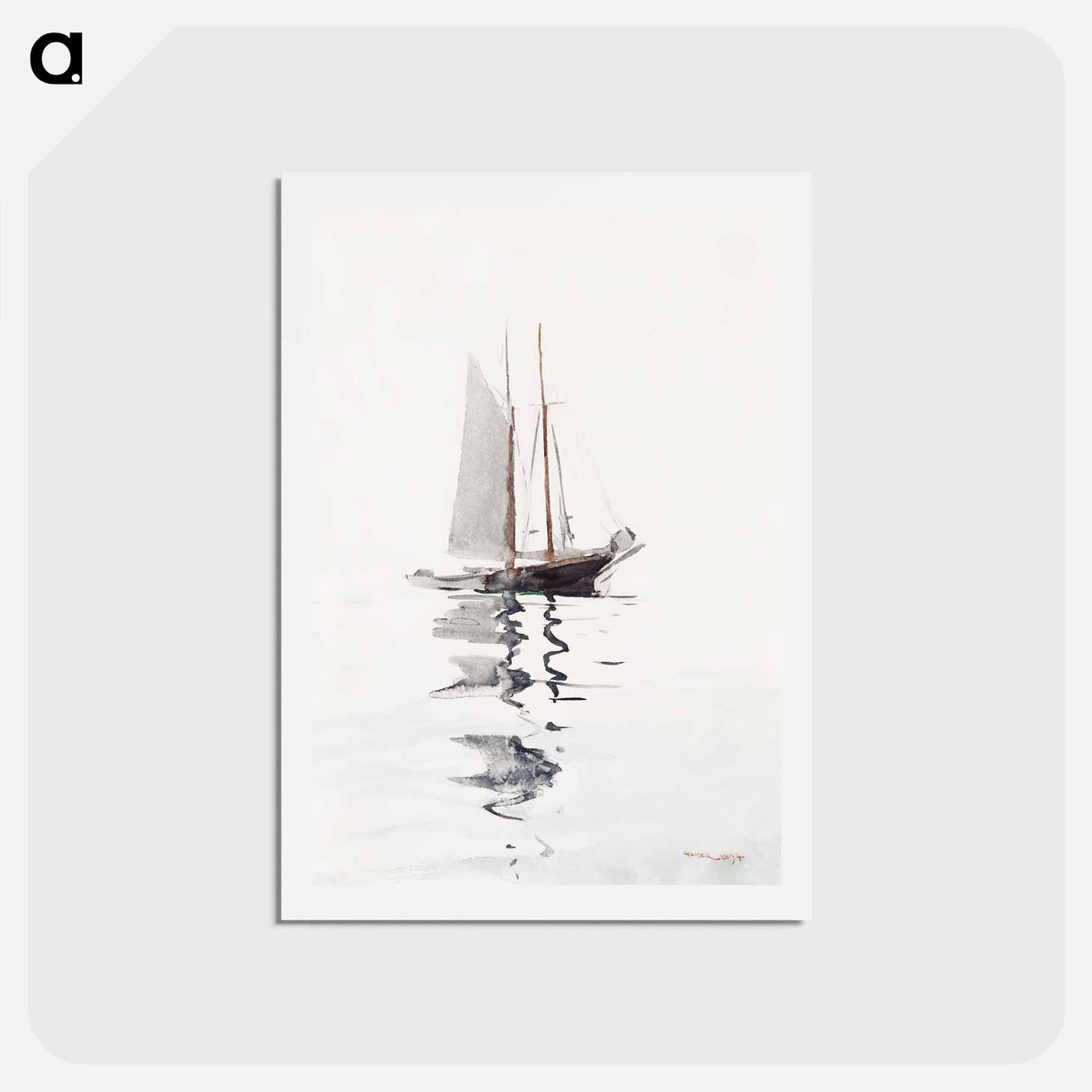 アートポストカード-Two–masted Schooner with Dory - ウィンスロー ホーマー Postcard.