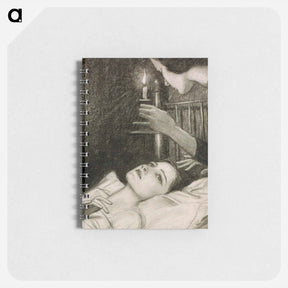 アートメモ帳-Woman with candle looking down at girl in bed by Wladyslaw Theodore Benda - ウワディスワフ テオドール ベンダ Memo.
