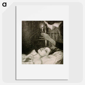 アートポスター-Woman with candle looking down at girl in bed by Wladyslaw Theodore Benda - ウワディスワフ テオドール ベンダ Poster.