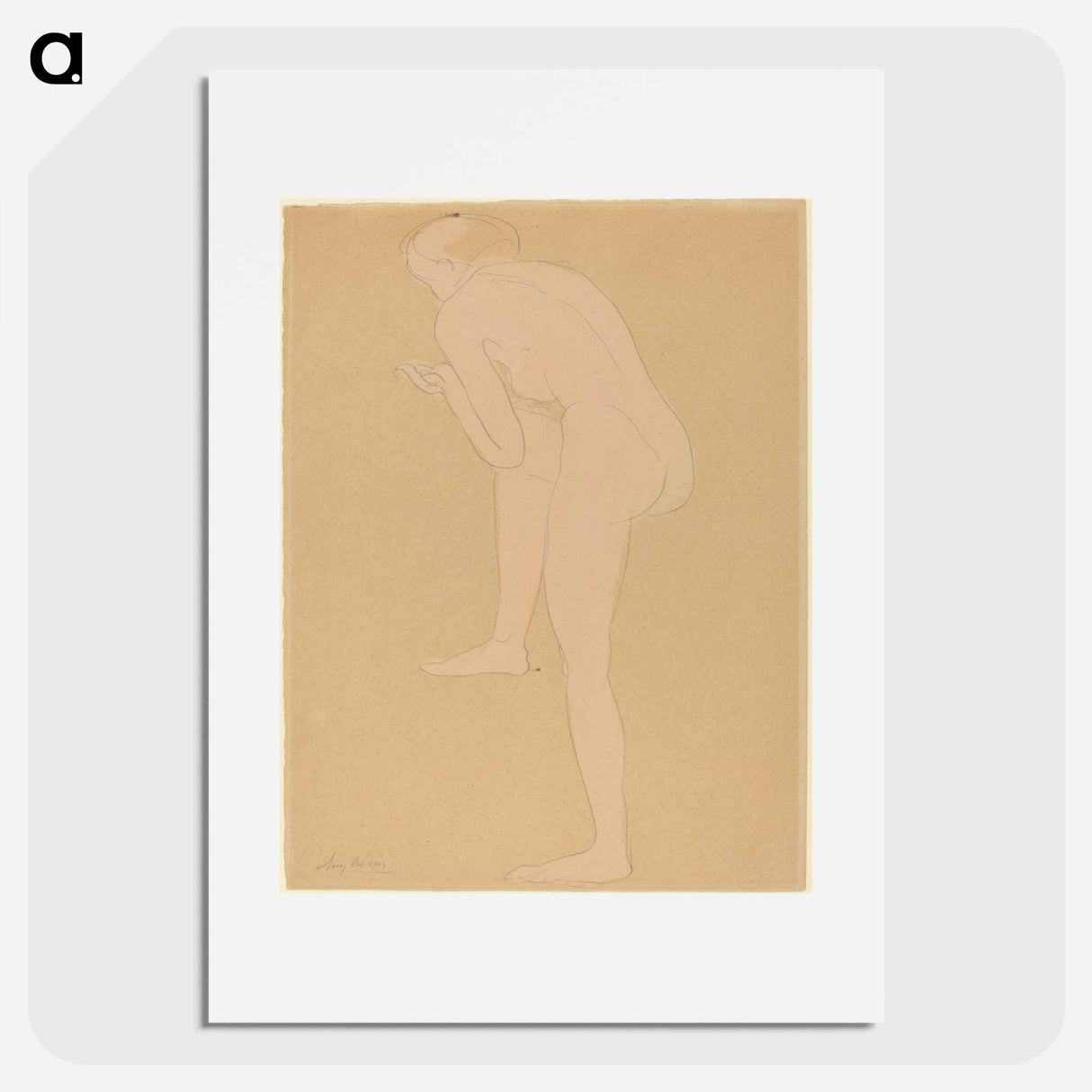 Figure Bending Forward with Right Knee Raised - Auguste Rodin Poster.