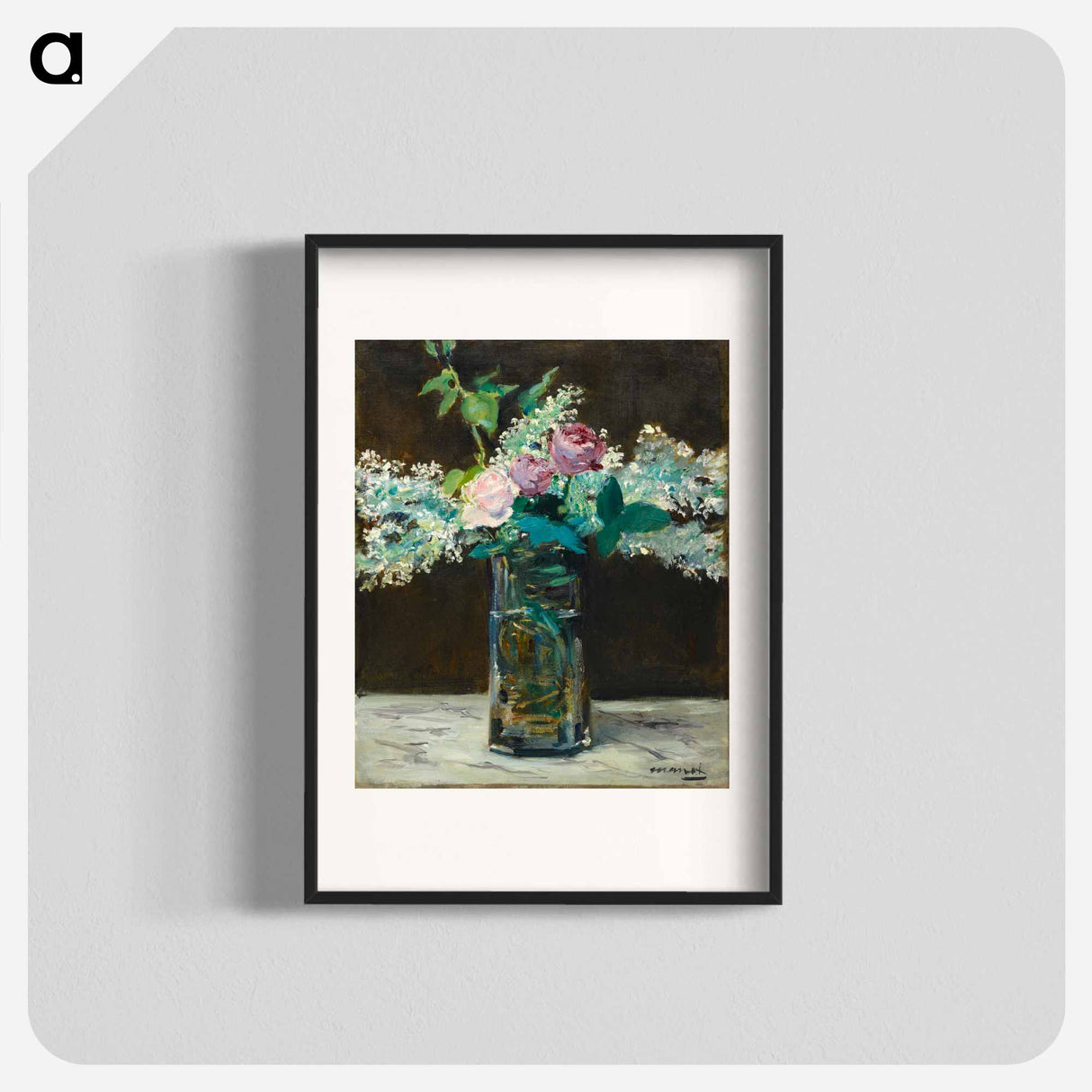 Vase of White Lilacs and Roses - エドゥアール マネ Poster.