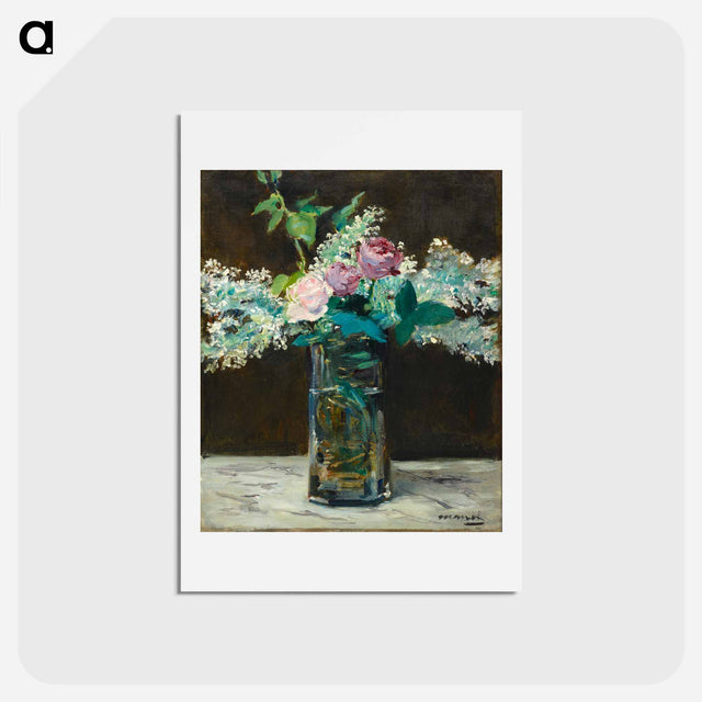 アートポストカード-Vase of White Lilacs and Roses - エドゥアール マネ Postcard.