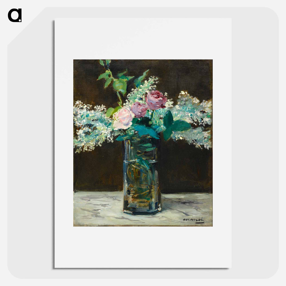 Vase of White Lilacs and Roses - エドゥアール マネ Poster.