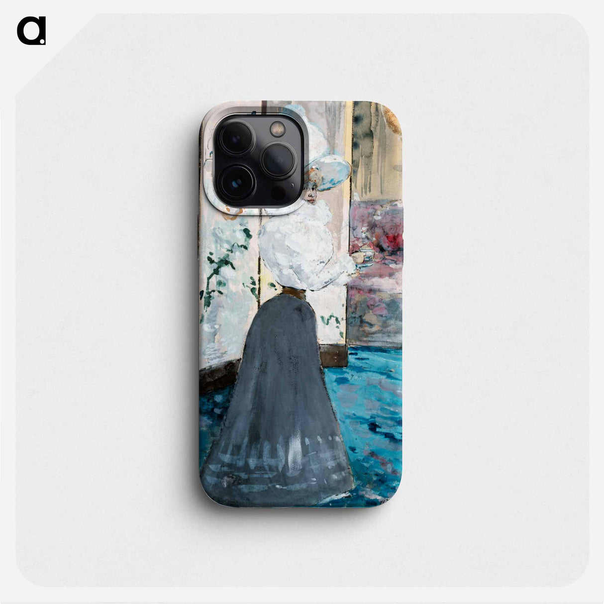 Woman holding a cup in front of a Japanese folding screen - アンリ ソム Phone Case.