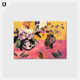 アートポストカード-Still Life with Head-Shaped Vase and Japanese Woodcut - ポール ゴーギャン Postcard.