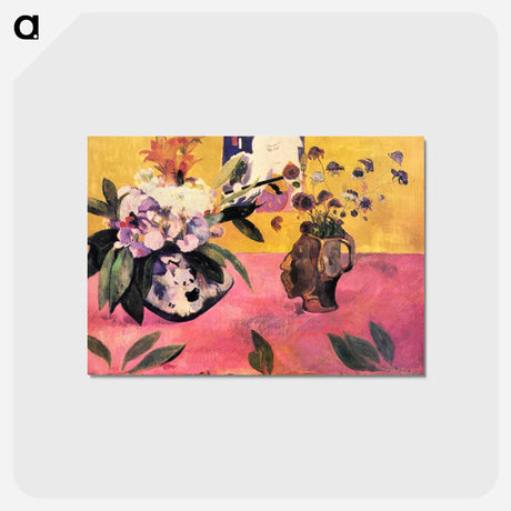 アートポストカード-Still Life with Head-Shaped Vase and Japanese Woodcut - ポール ゴーギャン Postcard.