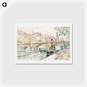 アートポストカード-Tugboat at the Pont Neuf, Paris - ポール シニャック Postcard.