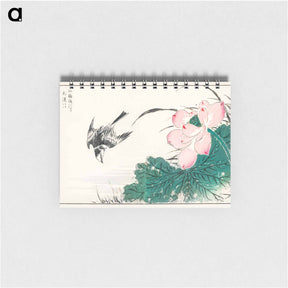 アートメモ帳-Japanese Pied Wagtail and Red Lotus
 - 鳥類図鑑 Memo.