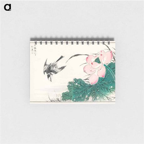 アートメモ帳-Japanese Pied Wagtail and Red Lotus
 - 鳥類図鑑 Memo.