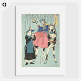 Franse vrouw te paard met Chinese bediende en kind - 歌川よしかず Poster.