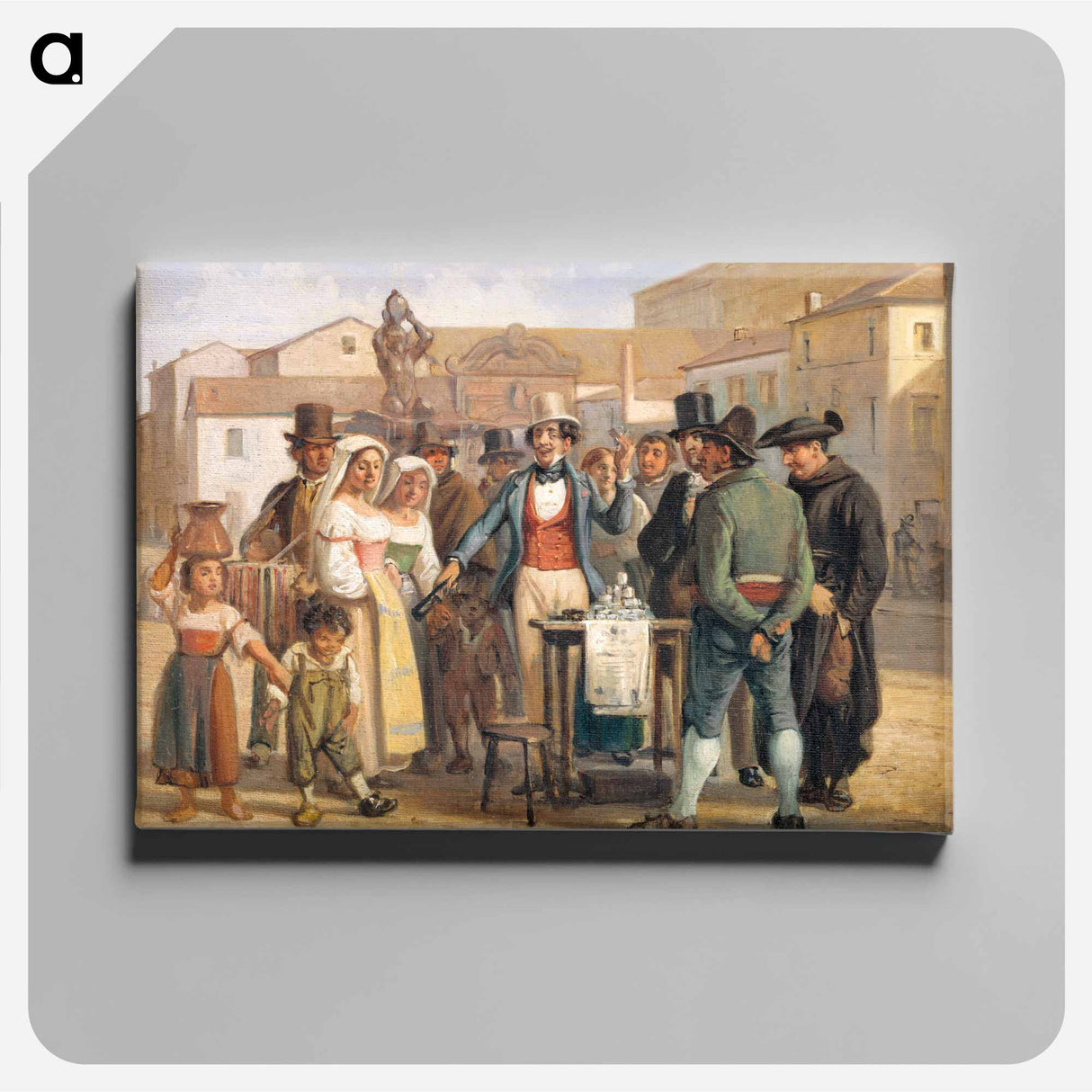 A Charlatan Selling Blacking in the Piazza Barberini in Rome - Wilhelm Marstrand Canvas.