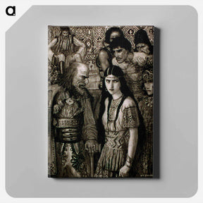 アートパネル-Peasants in Slav costume surround old man looking at girl by Wladyslaw Theodore Benda - ウワディスワフ テオドール ベンダ Canvas.