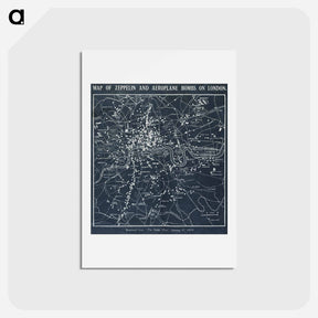 アートポストカード-Map of Zeppelin and aeroplane bombs on London - アンティーク地図 Postcard.