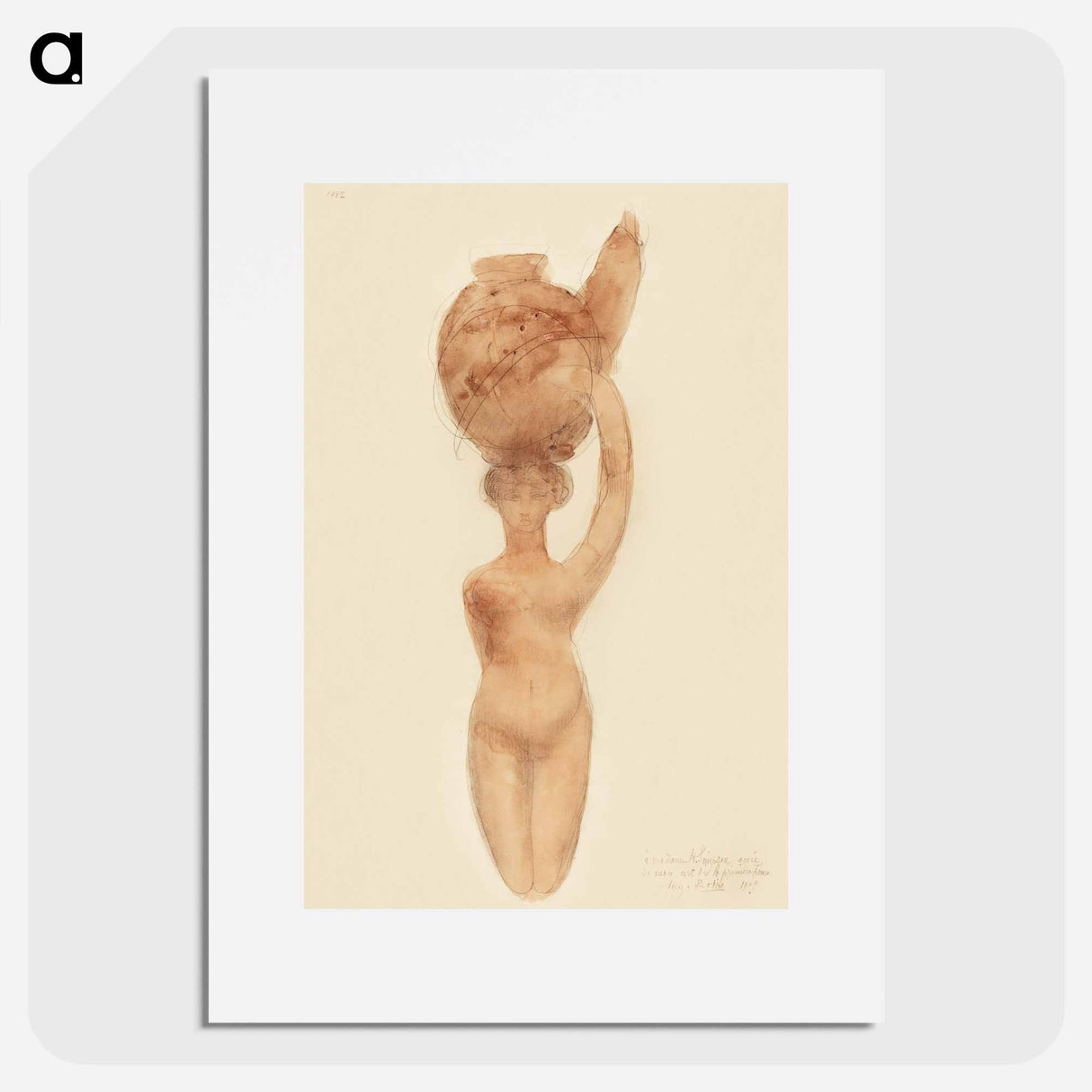 Nude Woman Carrying Vase on Head - オーギュスト ロダン Poster.