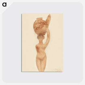 アートポストカード-Nude Woman Carrying Vase on Head - オーギュスト ロダン Postcard.