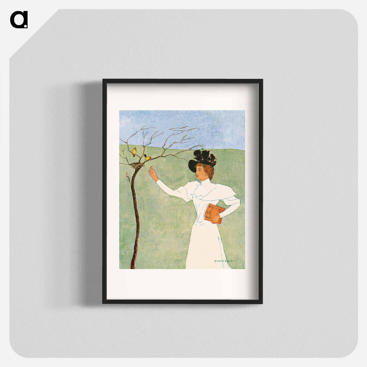 Woman reaching for birds - Edward Penfield Poster.