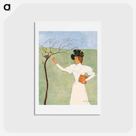 アートポストカード-Woman reaching for birds - エドワード ペンフィールド Postcard.