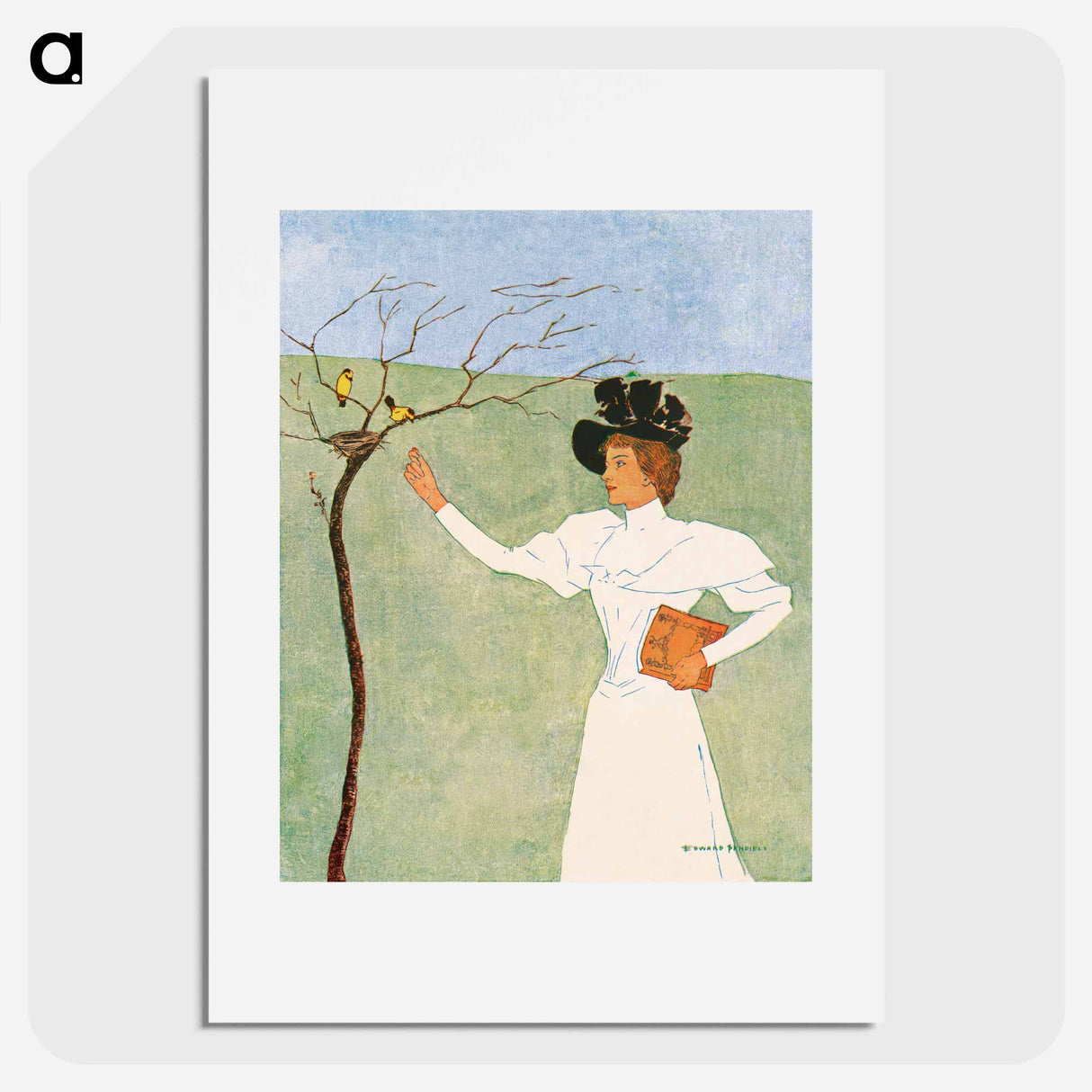 Woman reaching for birds - Edward Penfield Poster.