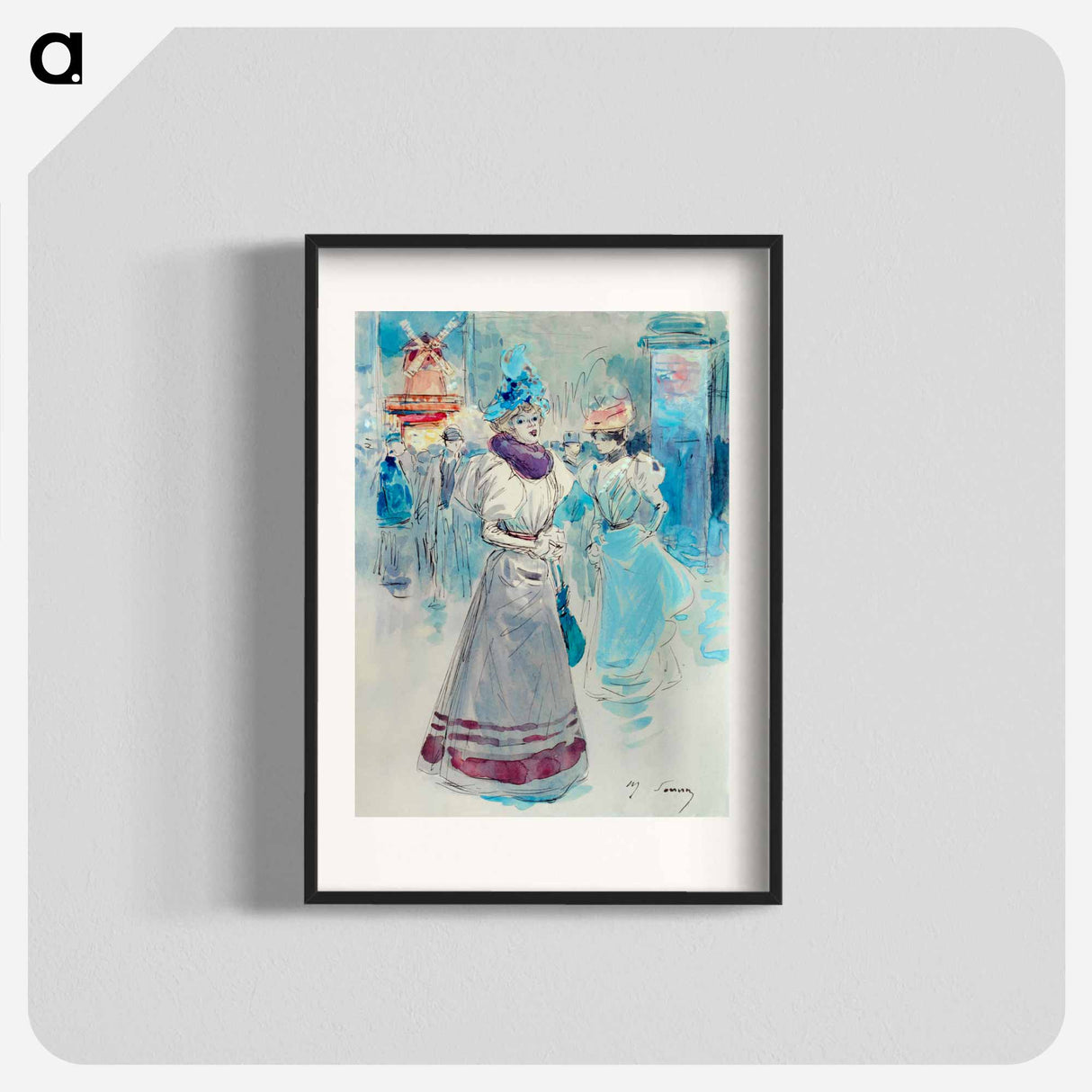 Elegant in a blue hat in front of the Moulin Rouge - アンリ ソム Poster.