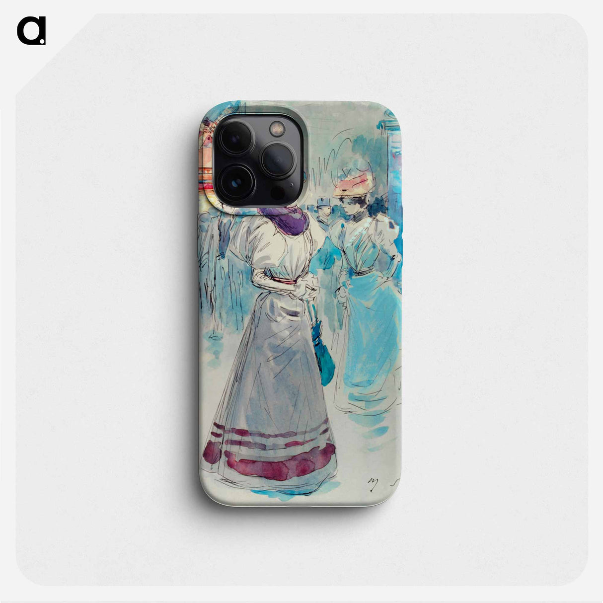 Elegant in a blue hat in front of the Moulin Rouge - アンリ ソム Phone Case.