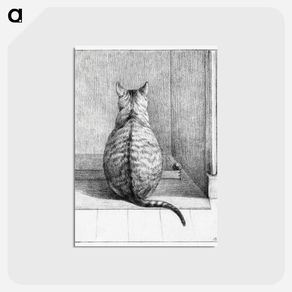 アートポストカード-Sitting cat, from behind - ジャン ベルナール Postcard.