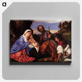 アートパネル-The Holy Family with a Shepherd - ティツィアーノ ヴェチェッリオ Canvas.