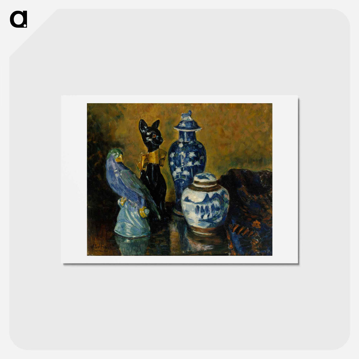 Still life with blue figurines - アルフレッド ウィリアム フィンチ Postcard.