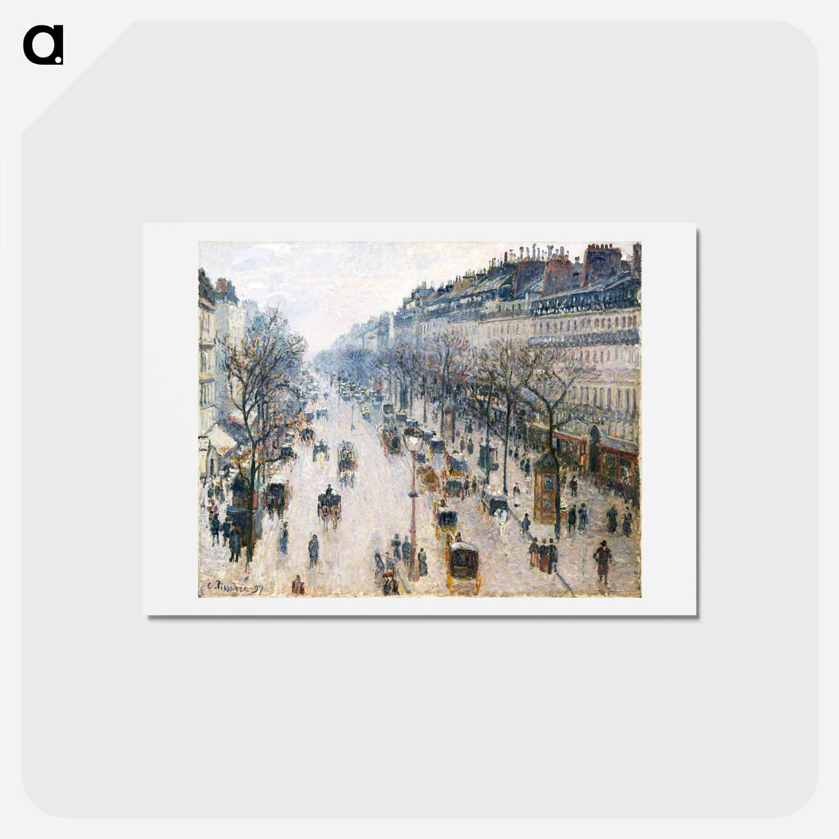 アートポストカード-The Boulevard Montmartre on a Winter Morning - カミーユ ピサロ Postcard.