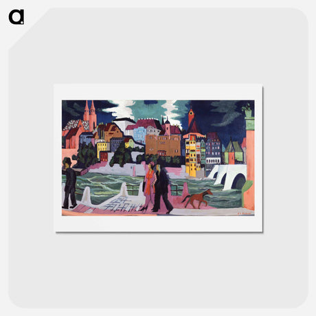 アートポストカード-View of Basel and the Rhine - エルンスト ルートヴィヒ キルヒナー Postcard.
