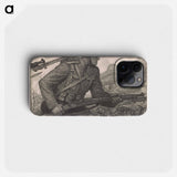 Soldiers carrying rifles with fixed bayonets, advancing through barbed wire entanglements - ウワディスワフ テオドール ベンダ Phone Case.