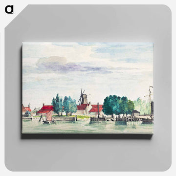View of Dordrecht with the Rietdijkspoort and windmills - アールト シューマン Canvas.