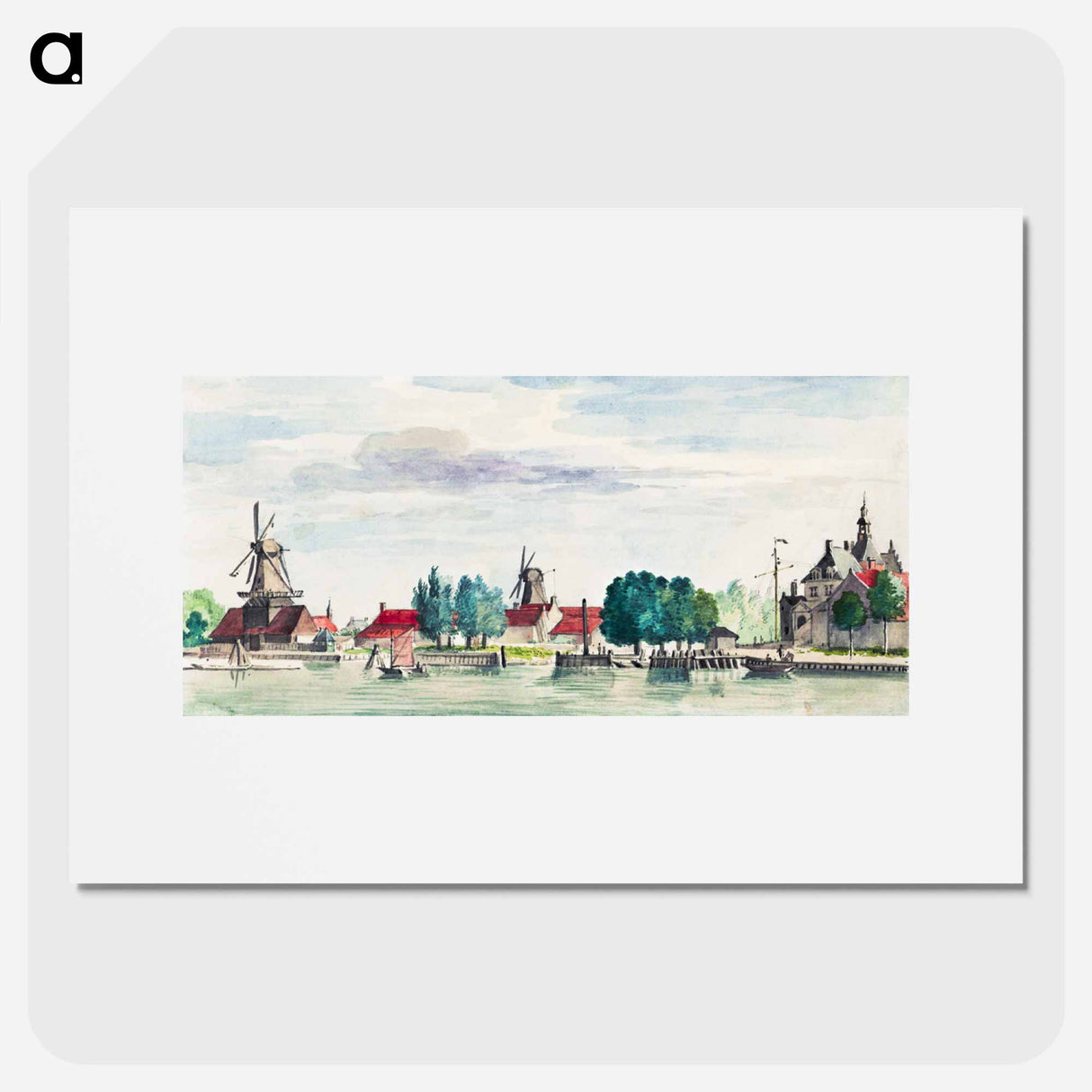View of Dordrecht with the Rietdijkspoort and windmills - アールト シューマン Poster.