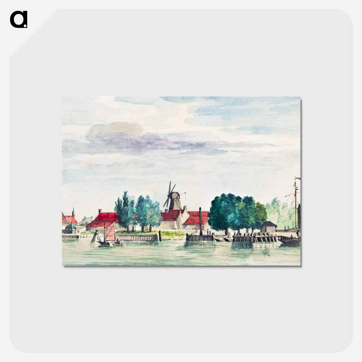 View of Dordrecht with the Rietdijkspoort and windmills - アールト シューマン Postcard.