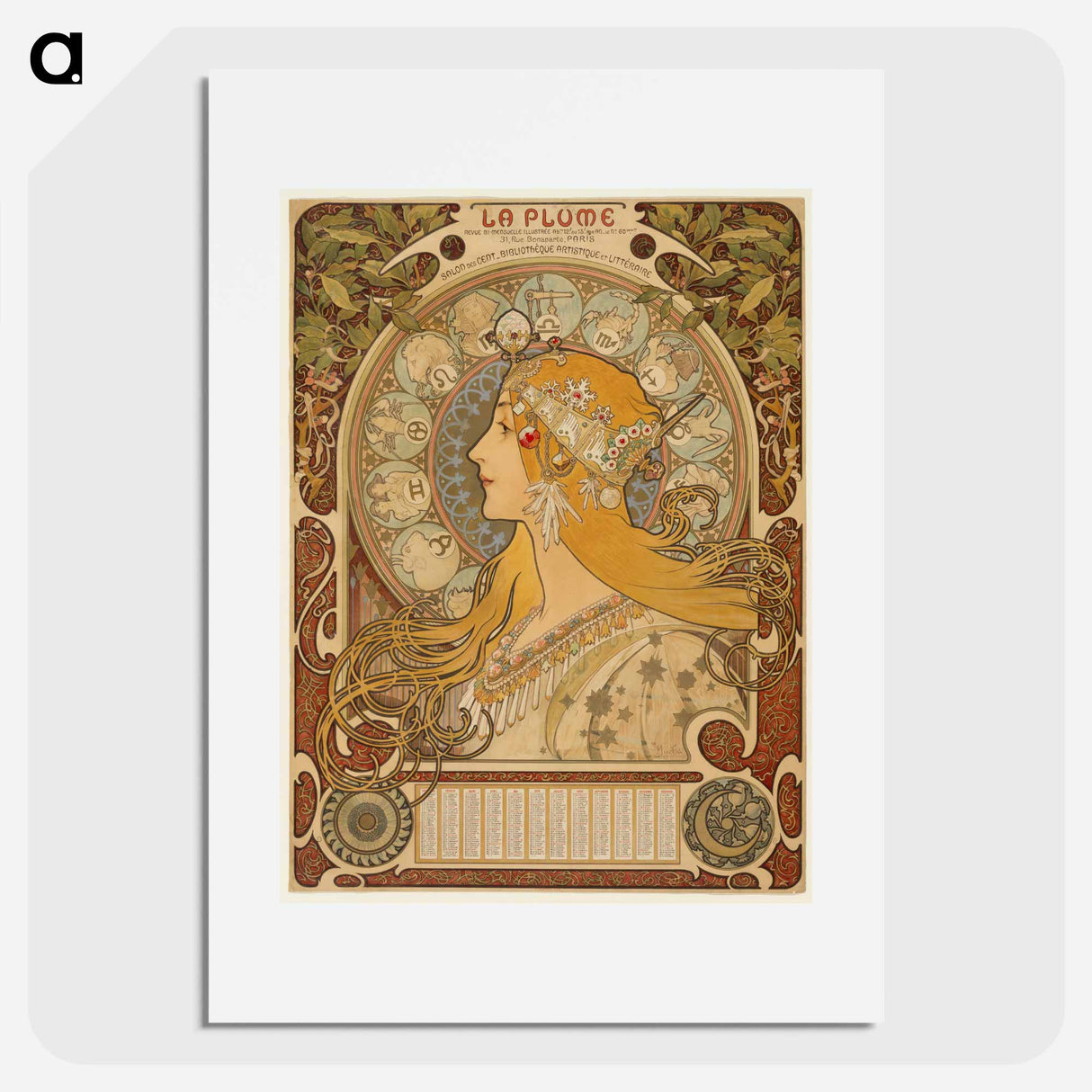 Zodiaque or La Plume - Alphonse Mucha Poster.