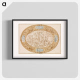 Design (Full-Scale Working Drawing) for a Large Oval Silver Dish with Silver Gilt Border Showing Vulcan's Forge - カラヴァッジョ Poster.