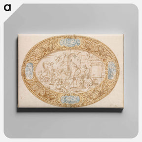 アートパネル-Design (Full-Scale Working Drawing) for a Large Oval Silver Dish with Silver Gilt Border Showing Vulcan's Forge - カラヴァッジョ Canvas.