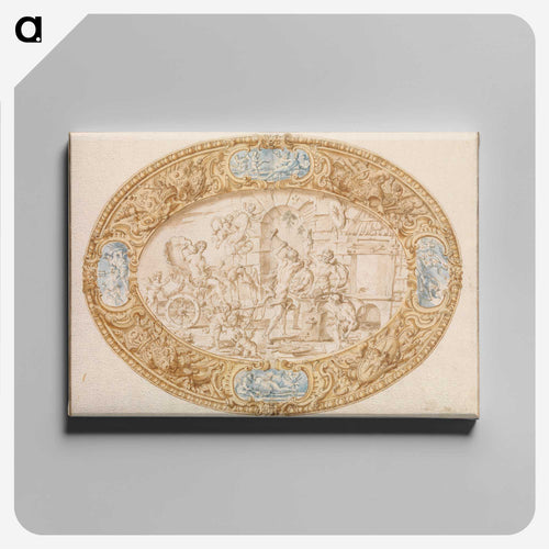 Design (Full-Scale Working Drawing) for a Large Oval Silver Dish with Silver Gilt Border Showing Vulcan's Forge - カラヴァッジョ Canvas.