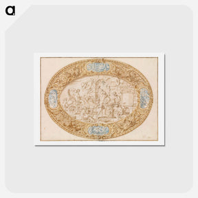アートポストカード-Design (Full-Scale Working Drawing) for a Large Oval Silver Dish with Silver Gilt Border Showing Vulcan's Forge - カラヴァッジョ Postcard.