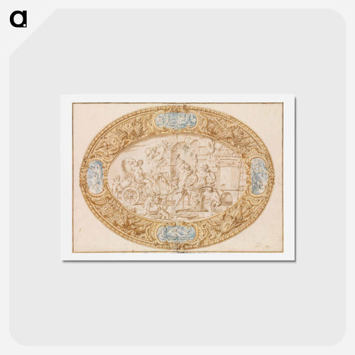 Design (Full-Scale Working Drawing) for a Large Oval Silver Dish with Silver Gilt Border Showing Vulcan's Forge - カラヴァッジョ Postcard.