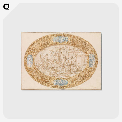 Design (Full-Scale Working Drawing) for a Large Oval Silver Dish with Silver Gilt Border Showing Vulcan's Forge - カラヴァッジョ Postcard.