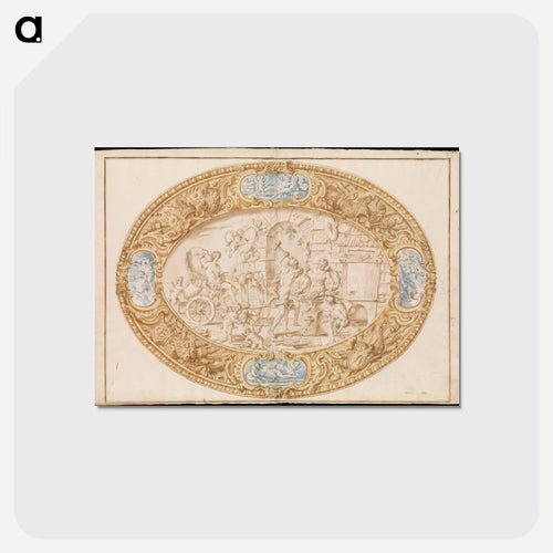 Design (Full-Scale Working Drawing) for a Large Oval Silver Dish with Silver Gilt Border Showing Vulcan's Forge - カラヴァッジョ Postcard.